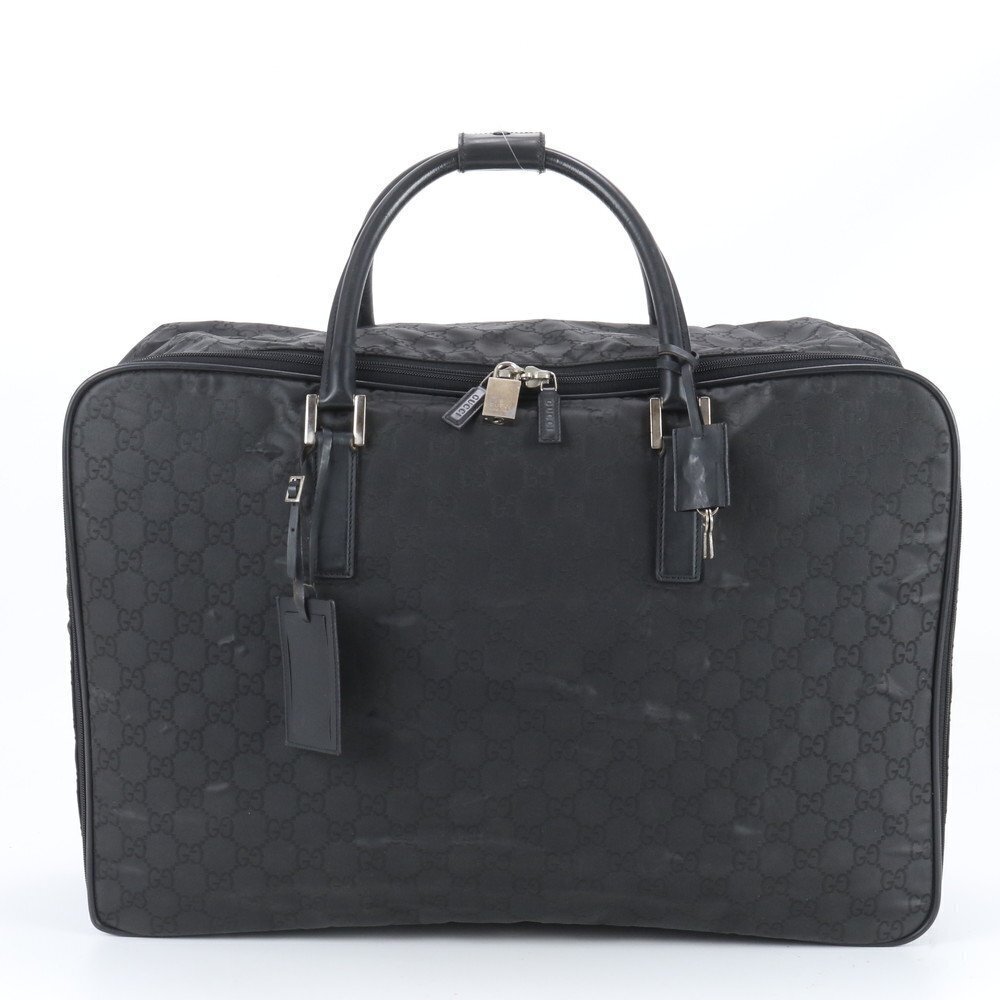 Gucci GG Leather Boston Bag Business Trip Travel Tote Carry Black